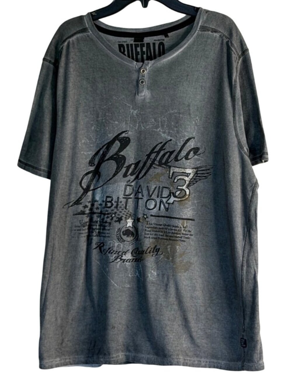Buffalo David Bitton Men's Henley Short Sleeve Tee Shirt Green Size M
